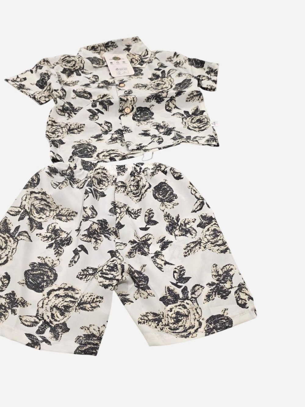 PatPat Cream and Black Floral Kids Pajama Set